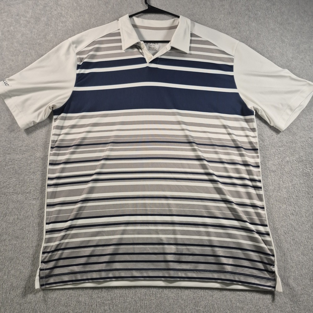Black Clover Live Lucky Short Sleeve Striped Golf Polo Shirt Men's XL Gray Blue